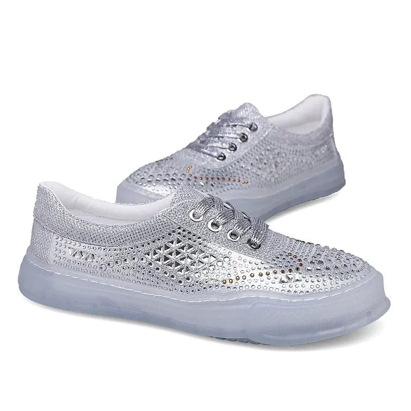 New model wholesale export top quality canvas trendy shoes fashion diamond silver bling sneakers women zapatos brand cheap