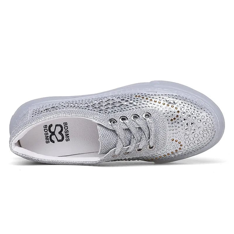 New model wholesale export top quality canvas trendy shoes fashion diamond silver bling sneakers women zapatos brand cheap