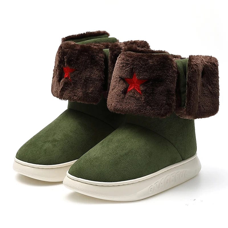 New models wholesale leather boots women high heel Soviet red star snow winter men outdoor fur house shoes hiking brand cheap