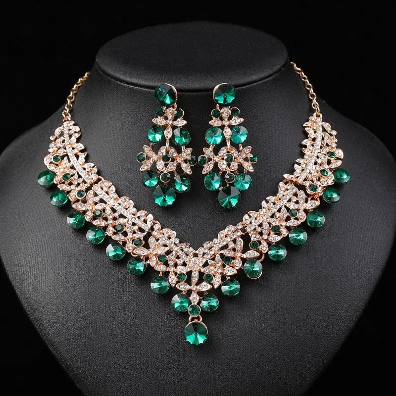 New Necklace Earrings 2 Piece Suit Dark Blue Collar Female Accessories Blue Crystal Jewelry Set Wedding Bride Pendant Wholesale