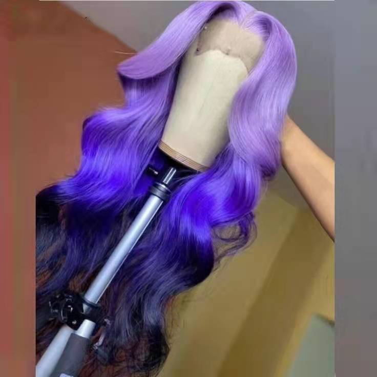 New Ombre Pink Blue Colour Brazilian Virgin Cuticle Aligned Human Hair Transparent Lace Front Wigs