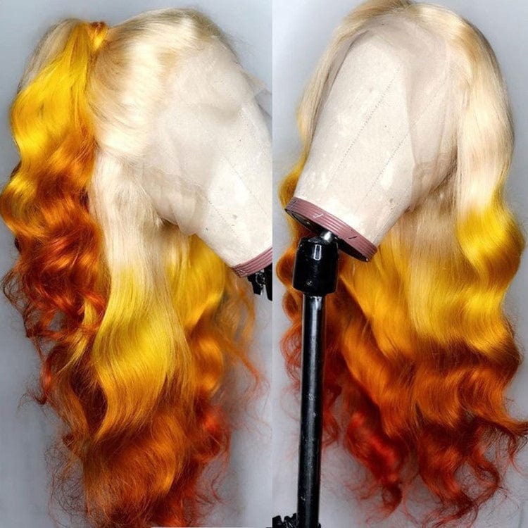 New Ombre Pink Blue Colour Brazilian Virgin Cuticle Aligned Human Hair Transparent Lace Front Wigs