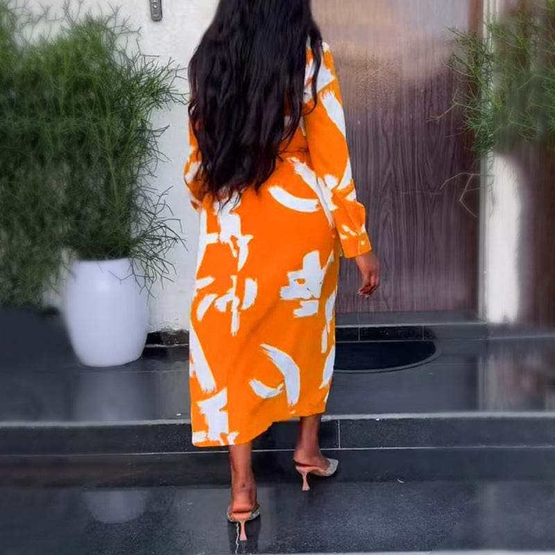 New One-Piece Fashionable Printing Cross Tie V-Neck Mid Waist Temperament Commuter Dress Office Wear Elegant Dresses