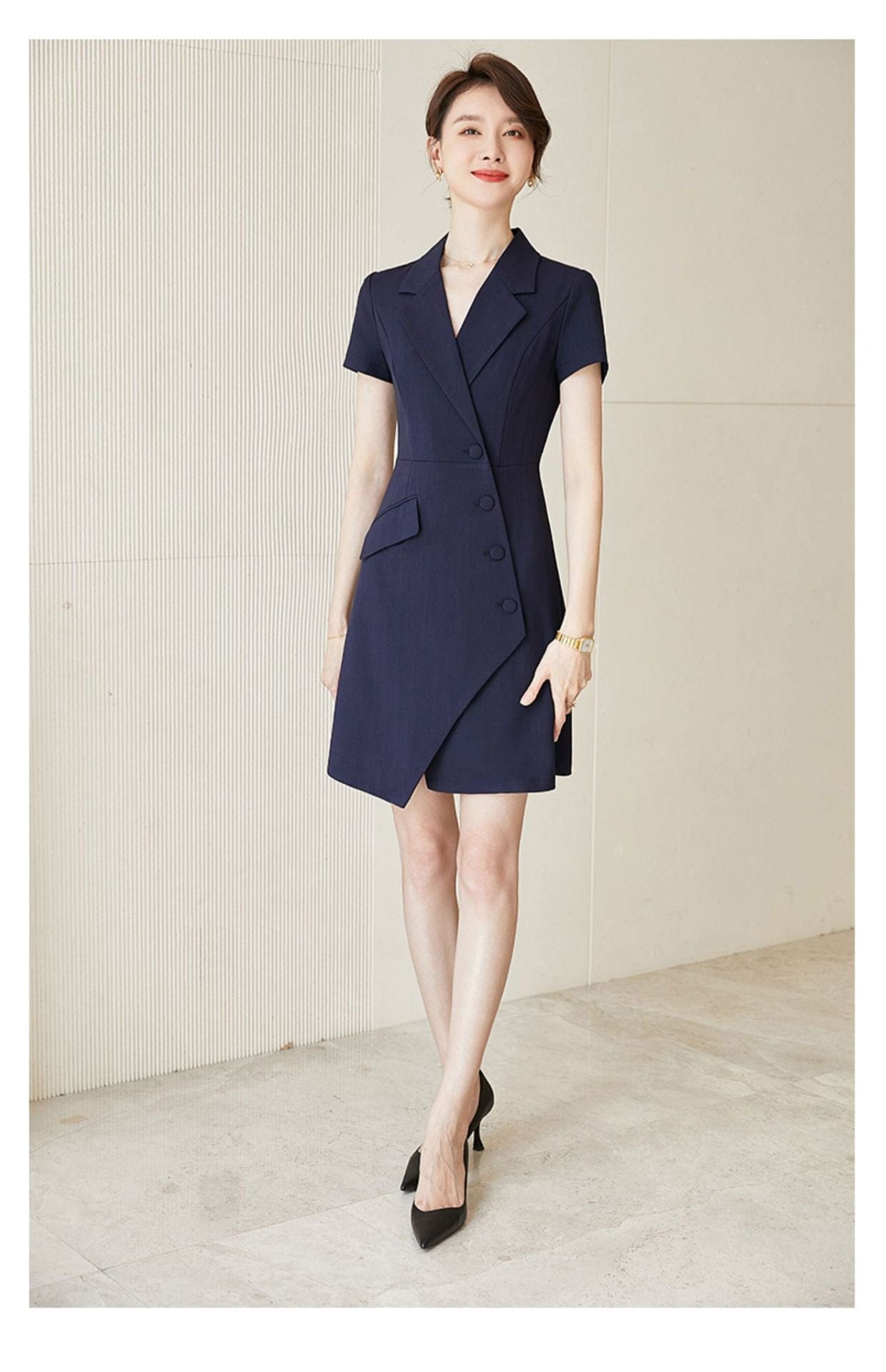 New polyester short-sleeved V-neck waist skirt commuter women's professional suit skirt