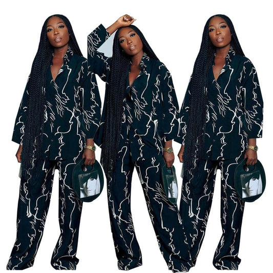 New Printed Long Sleeve Shirts And Pants 2 Piece Set Casual Loose Women's Sets 2 piece outfit set women