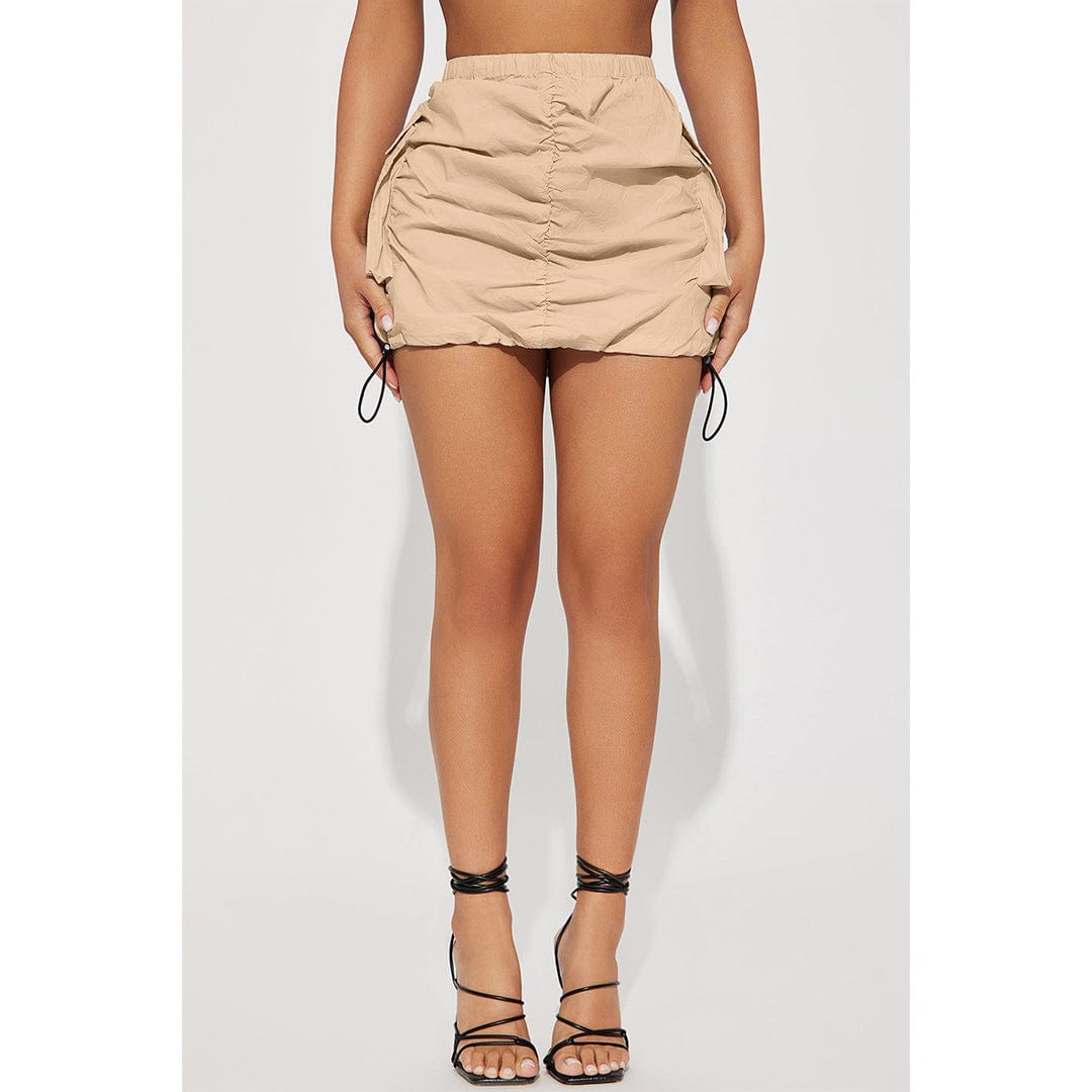 New product High Quality Pleated Drawstring Mini Skirt Summer Solid Color Elastic Waist Pockets Cargo Skirt For Women