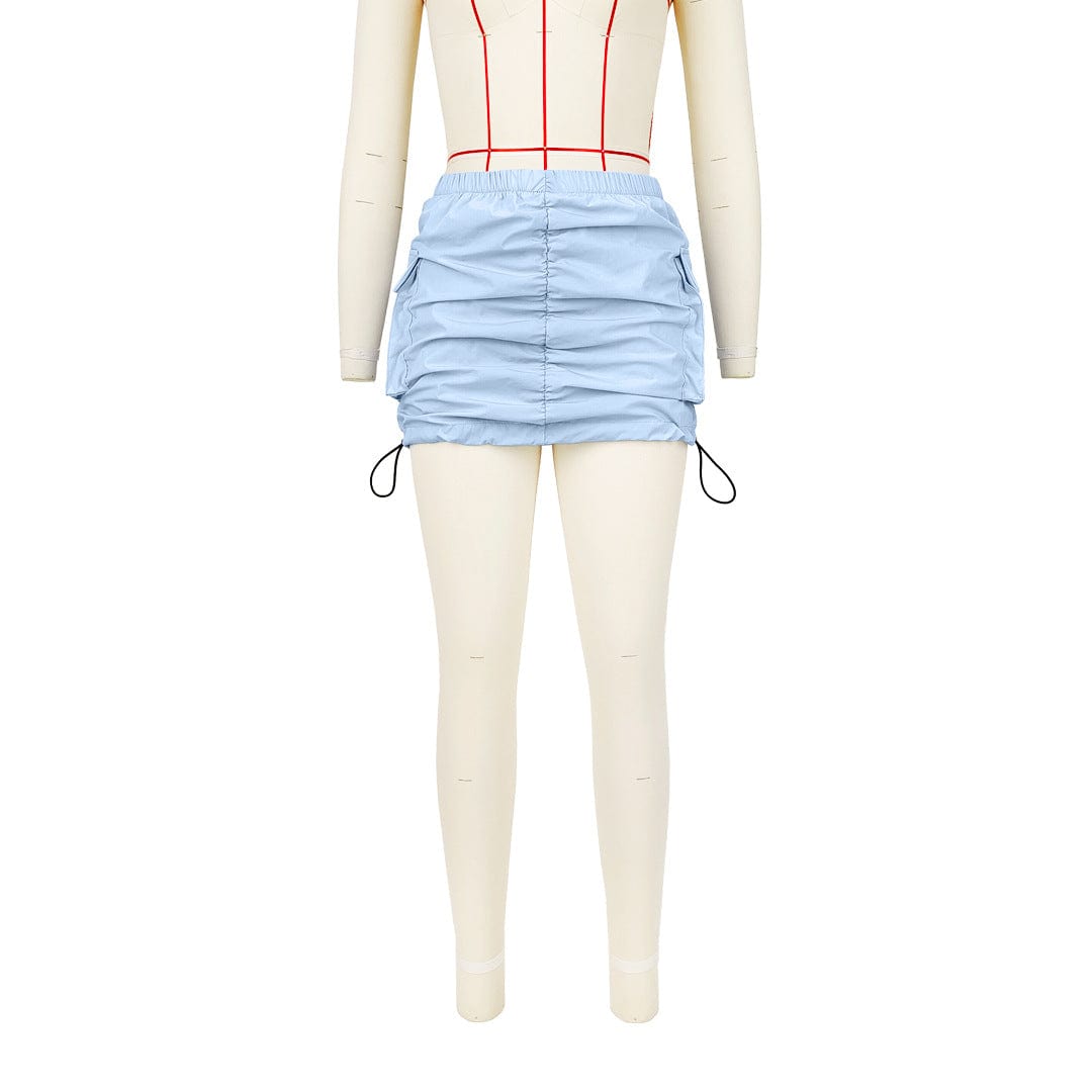 New product High Quality Pleated Drawstring Mini Skirt Summer Solid Color Elastic Waist Pockets Cargo Skirt For Women