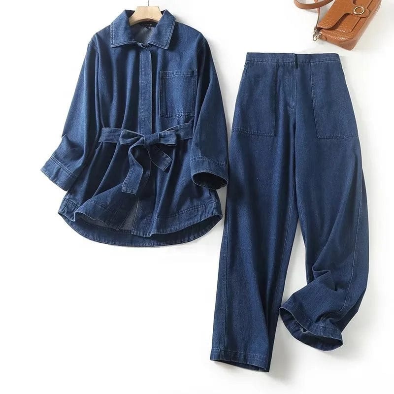 New product niche design comfortable long sleeved denim jacket fashionable simple loose pants set