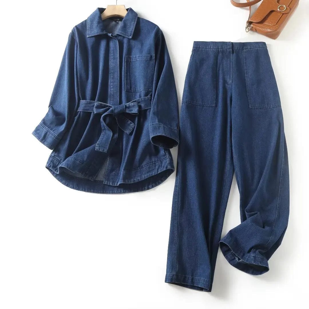 New product niche design comfortable long sleeved denim jacket fashionable simple loose pants set