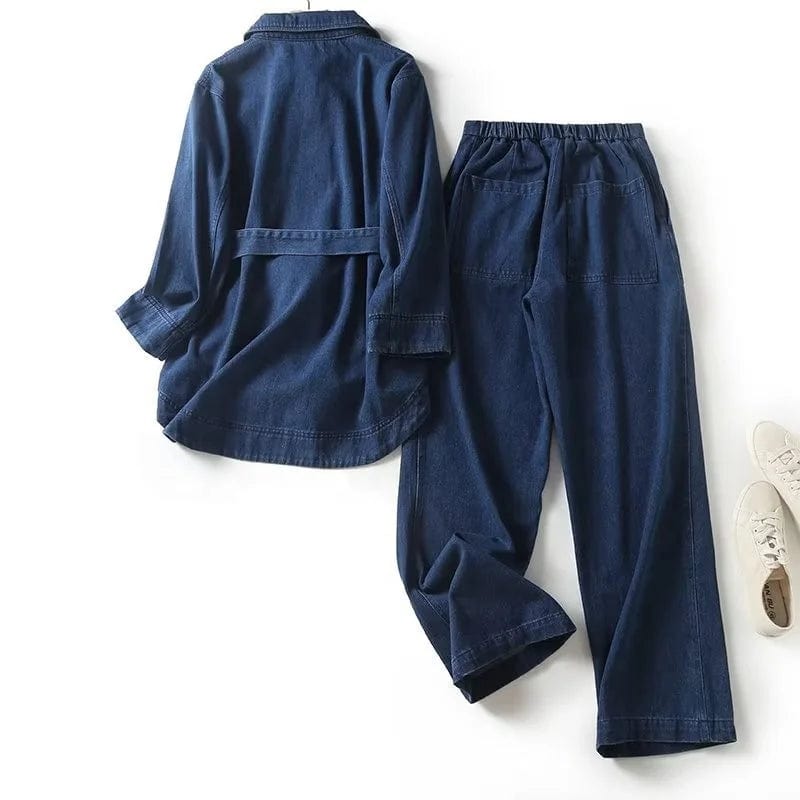New product niche design comfortable long sleeved denim jacket fashionable simple loose pants set