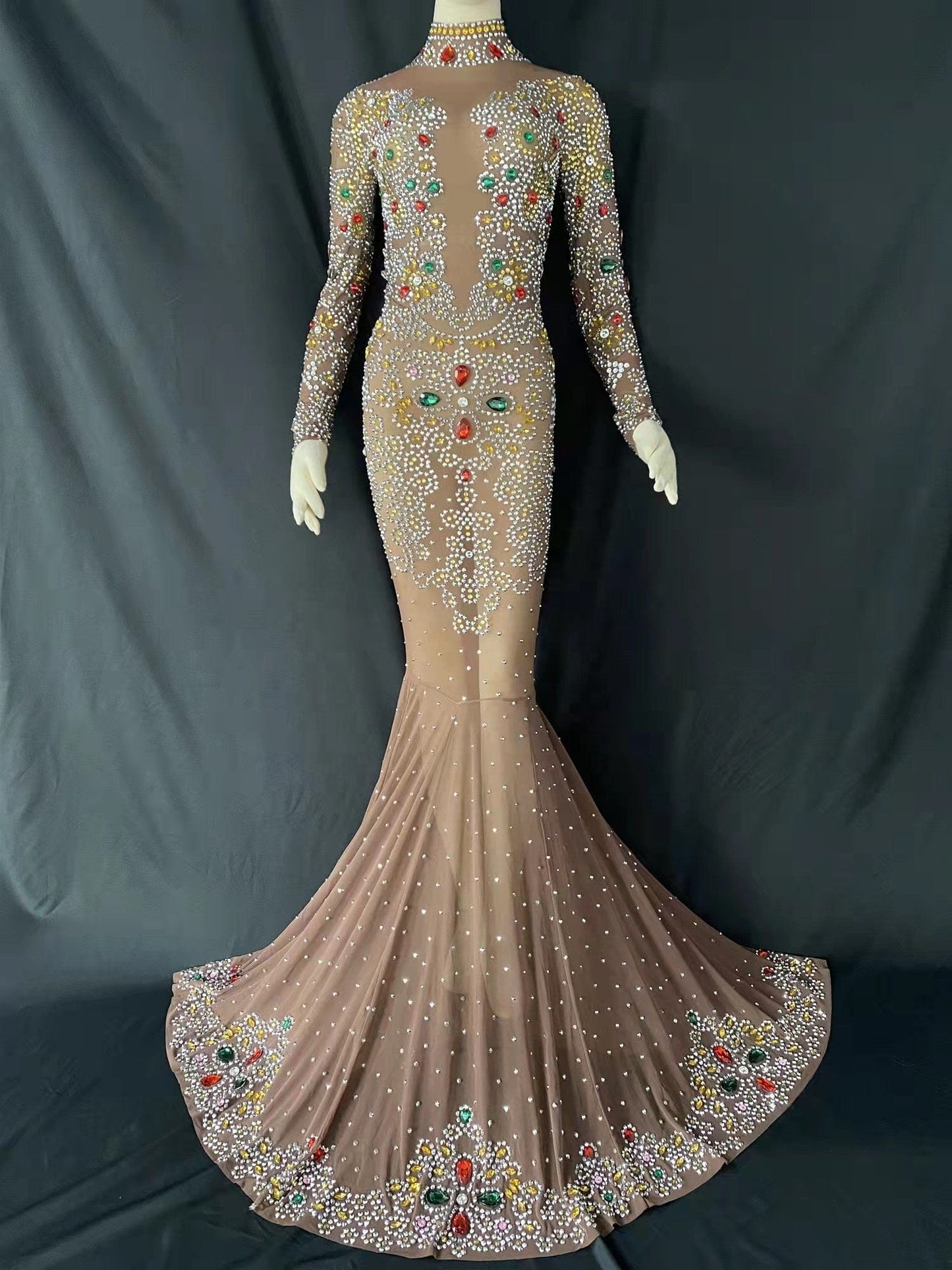 New Product Rhinestone Birthday Celebration Mermaid Dress Women Stage Costume Sexy See Through Evening Gown Wedding Party Dress