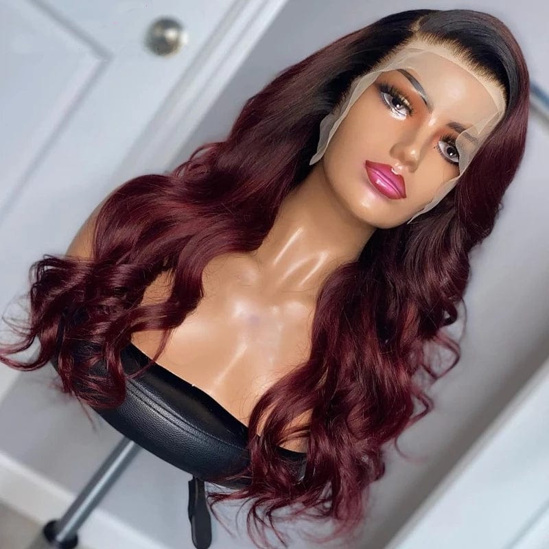 New Product Unprocessed Raw Human Hair Red Wine Color Body Wave Wig Cuticle Aligned Hair Transparent Lace Front Wigs