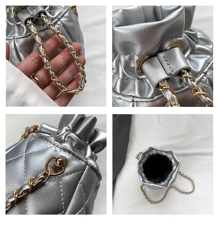 New Quilted Bucket Tote Bag For Women Crossbody Female Handbag Diamond Lattice Small PU Luxury Designer Fashion Shoulder Bags