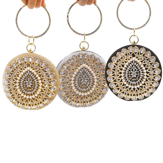 New Round Dinner Bag Rhinestone Decorative Party Handbag Woman Luxury Evening Bags