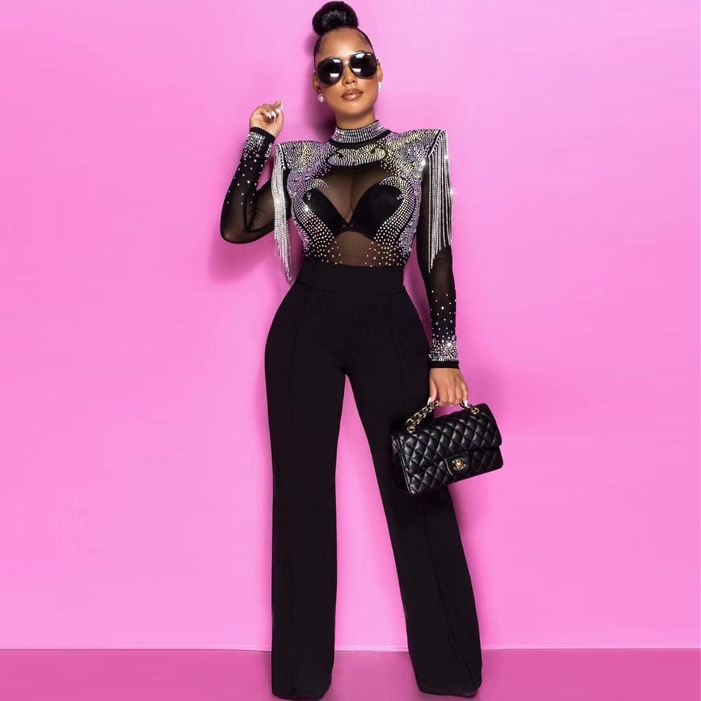 New Sexy Bodysuits&pants Women's Celebrity Night Club Wear Evening Party Dress 2 pieces