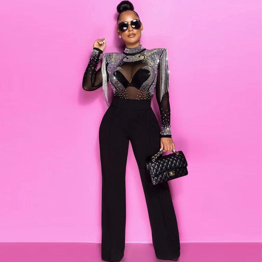New Sexy Bodysuits&pants Women's Celebrity Night Club Wear Evening Party Dress 2 pieces