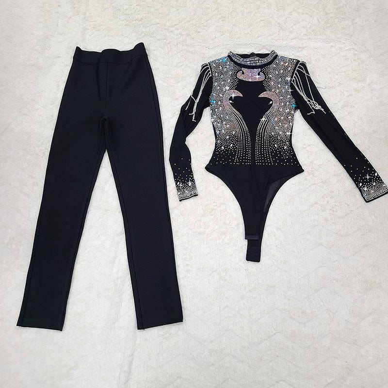 New Sexy Bodysuits&pants Women's Celebrity Night Club Wear Evening Party Dress 2 pieces