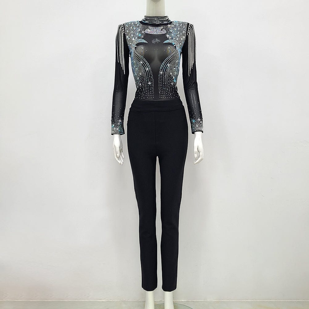 New Sexy Bodysuits&pants Women's Celebrity Night Club Wear Evening Party Dress 2 pieces