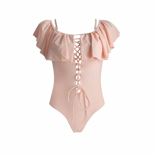 New Sexy Off The Shoulder One Piece Solid Swimwear Monokini Female Padded Swimsuit Beach Wear Summer