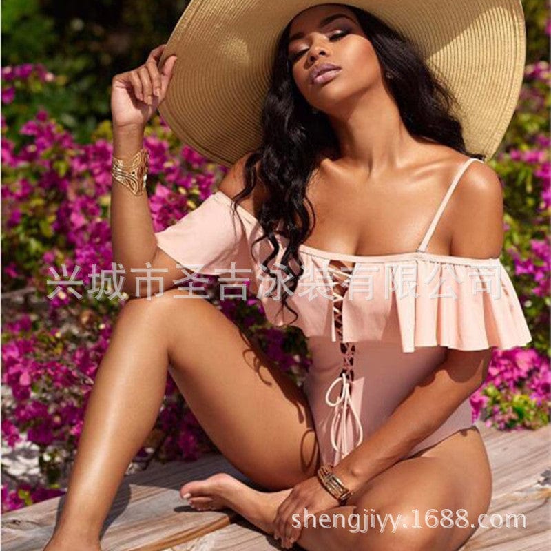 New Sexy Off The Shoulder One Piece Solid Swimwear Monokini Female Padded Swimsuit Beach Wear Summer