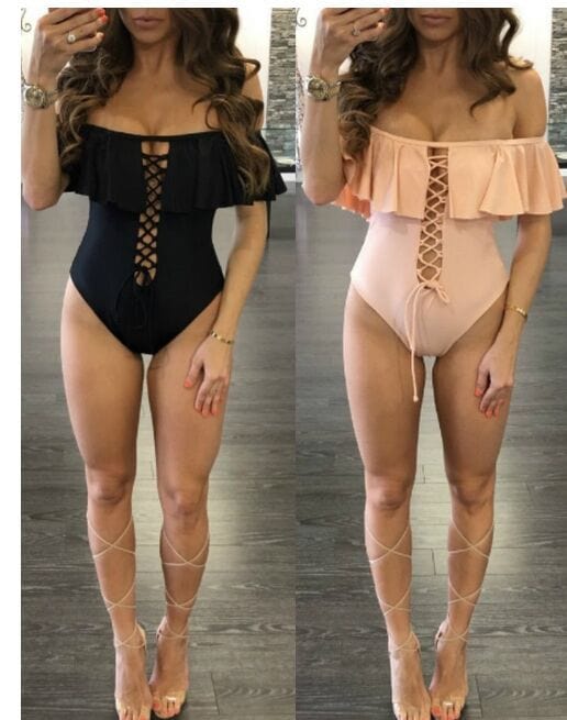 New Sexy Off The Shoulder One Piece Solid Swimwear Monokini Female Padded Swimsuit Beach Wear Summer