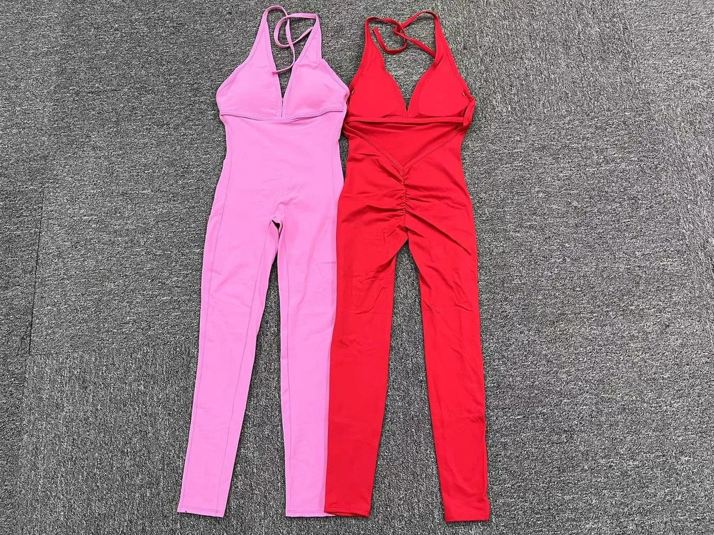 New Sexy Red V Back Design Active Romper Fitness  Workout Scrunch Yoga Jumpsuit Sportswear Bodysuits for Women