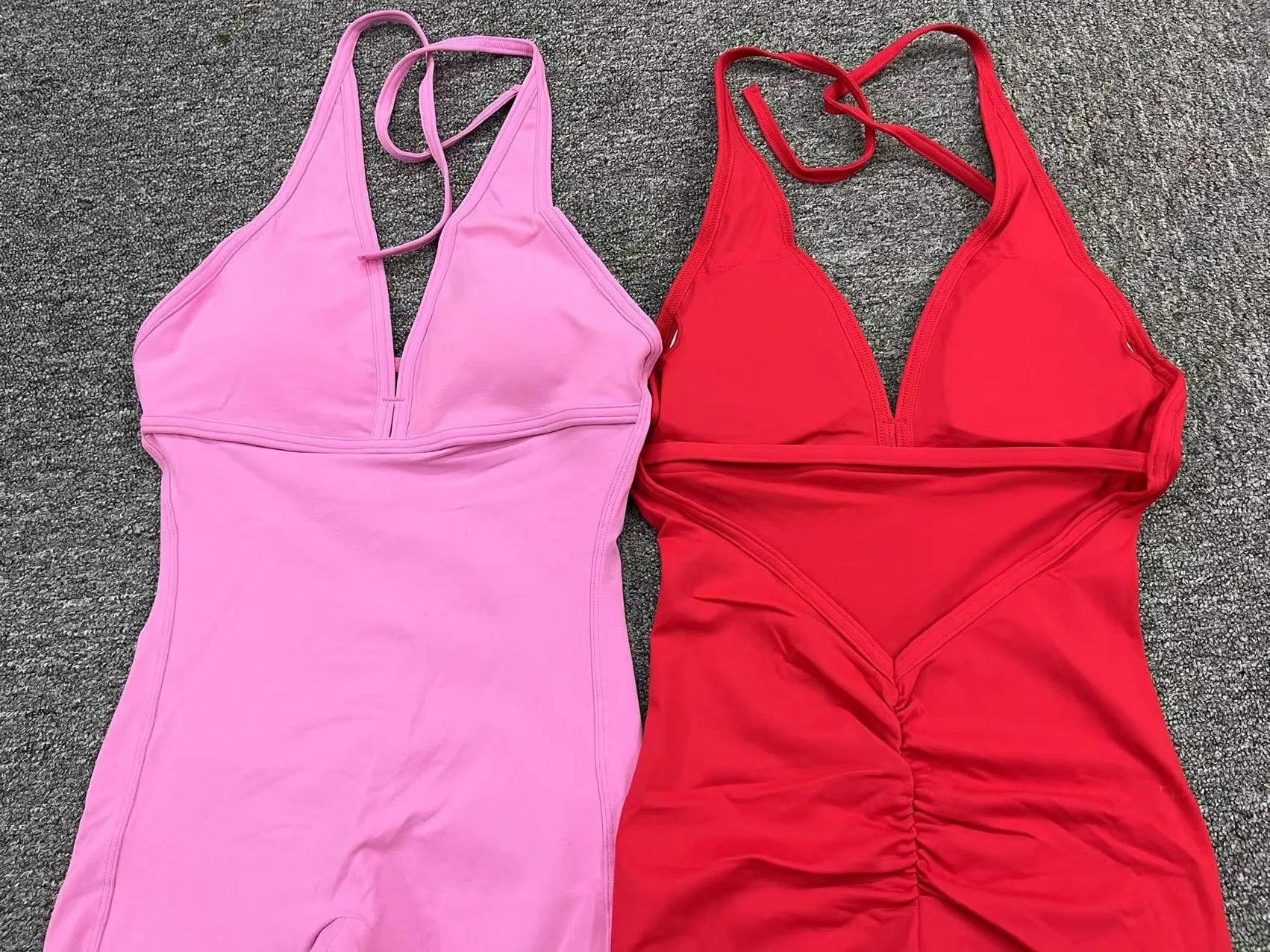 New Sexy Red V Back Design Active Romper Fitness  Workout Scrunch Yoga Jumpsuit Sportswear Bodysuits for Women