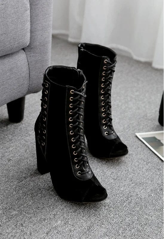 New sexy women peep toe black suede chunky heel ankle boots high Heel Sexy Short Booties winter shoes
