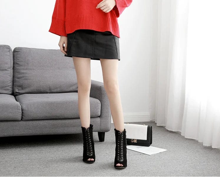 New sexy women peep toe black suede chunky heel ankle boots high Heel Sexy Short Booties winter shoes