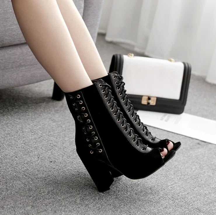 New sexy women peep toe black suede chunky heel ankle boots high Heel Sexy Short Booties winter shoes