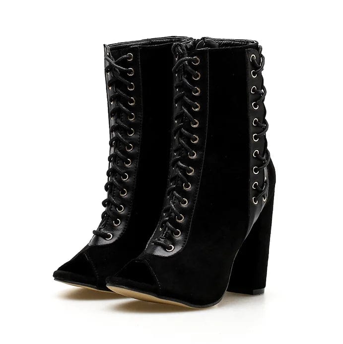 New sexy women peep toe black suede chunky heel ankle boots high Heel Sexy Short Booties winter shoes