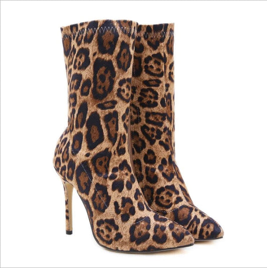 New sexy women pointed toe leopard print stiletto ankle boots high Heel Sexy Short Booties winter shoes