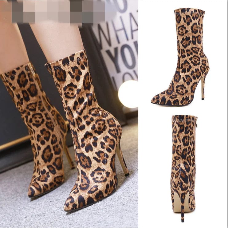 New sexy women pointed toe leopard print stiletto ankle boots high Heel Sexy Short Booties winter shoes
