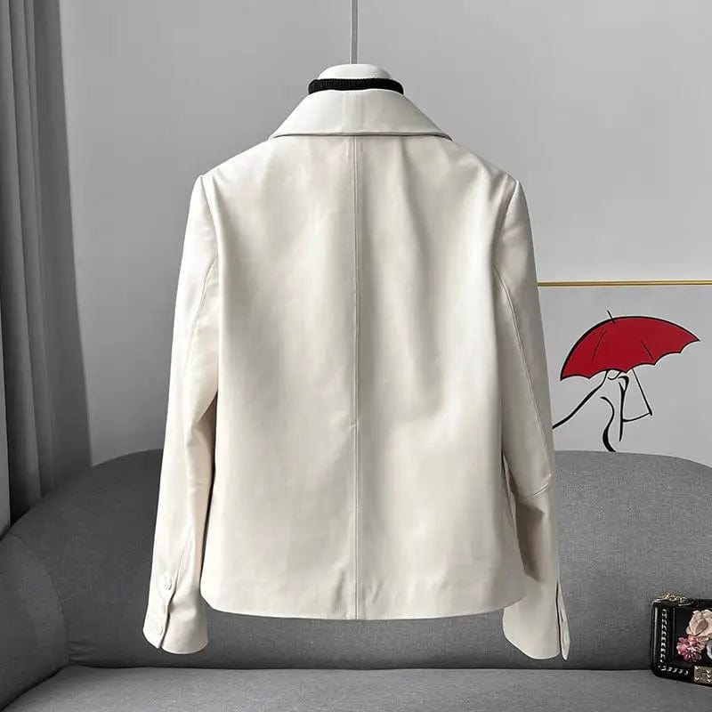New Short Small Genuine Leather Clothes Women's White Slim Jacket Sheepskin Small Suit Jacket