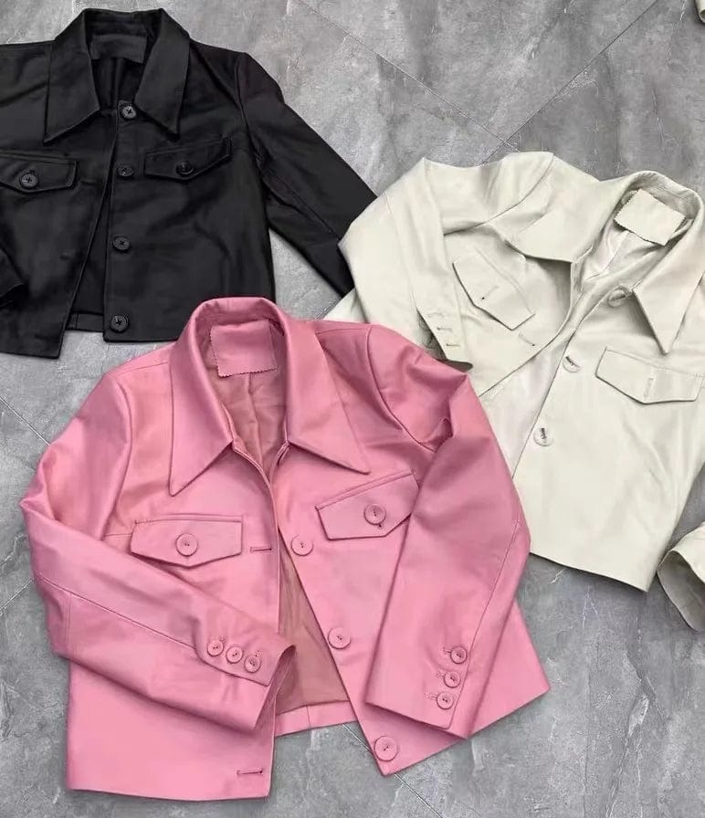 New Short Small Genuine Leather Clothes Women's White Slim Jacket Sheepskin Small Suit Jacket