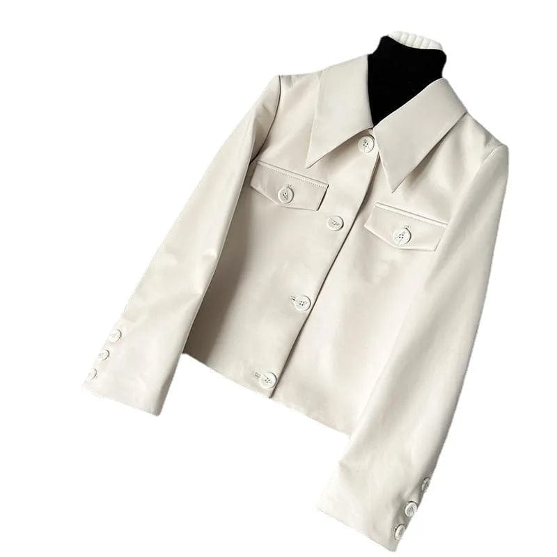 New Short Small Genuine Leather Clothes Women's White Slim Jacket Sheepskin Small Suit Jacket