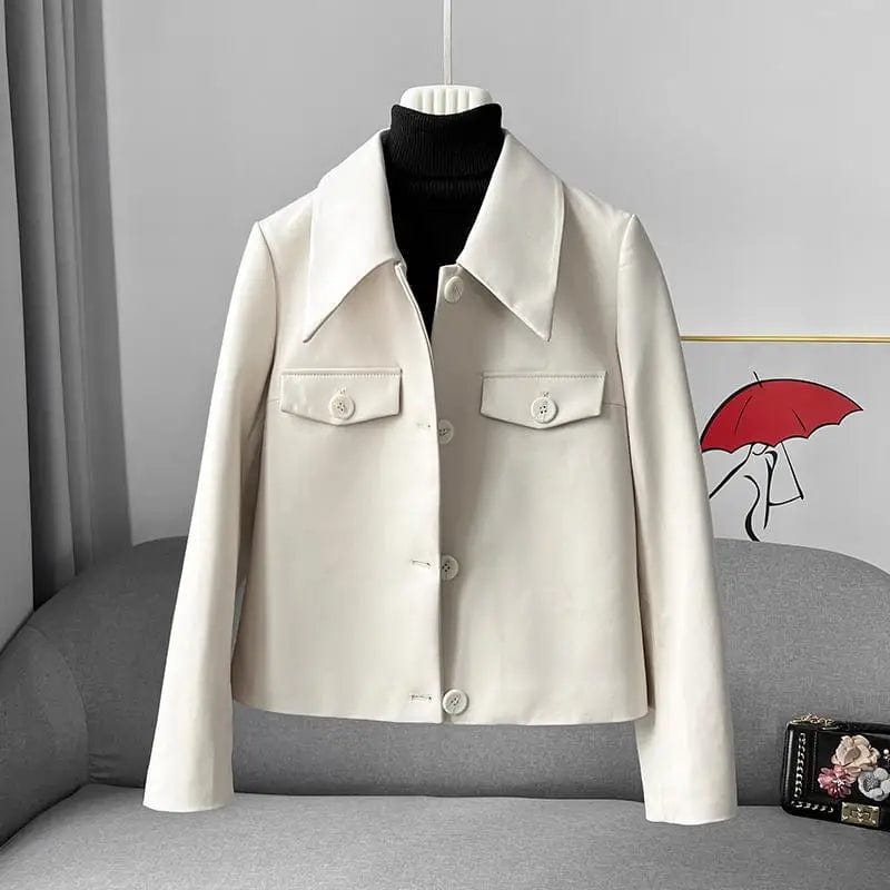 New Short Small Genuine Leather Clothes Women's White Slim Jacket Sheepskin Small Suit Jacket