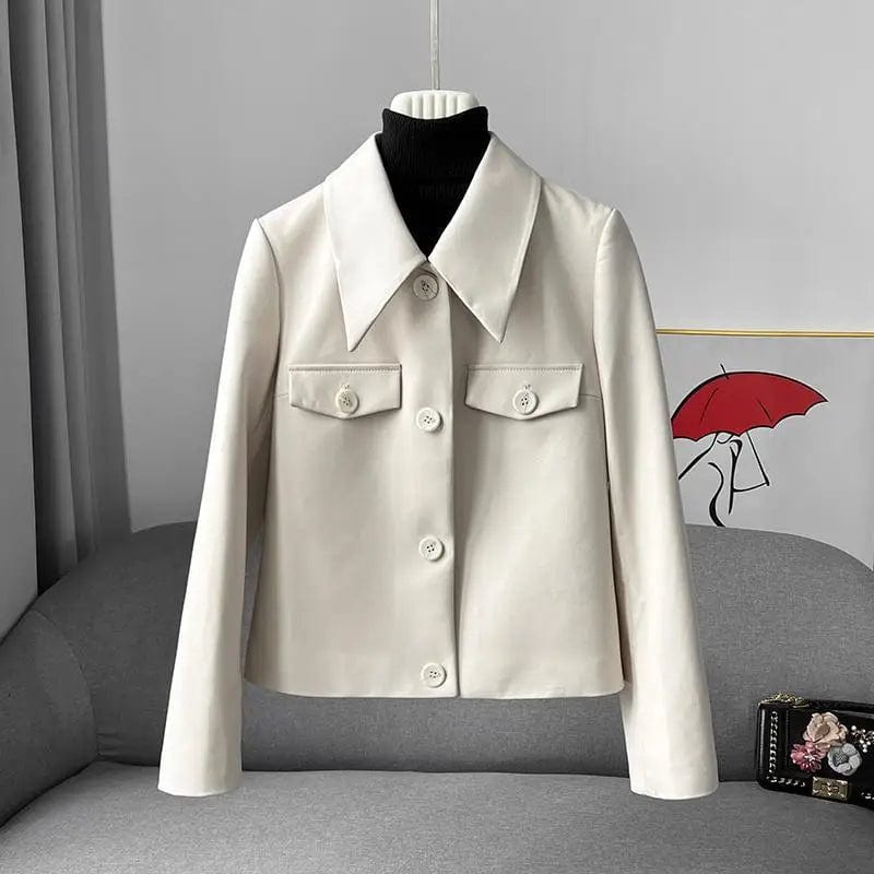 New Short Small Genuine Leather Clothes Women's White Slim Jacket Sheepskin Small Suit Jacket