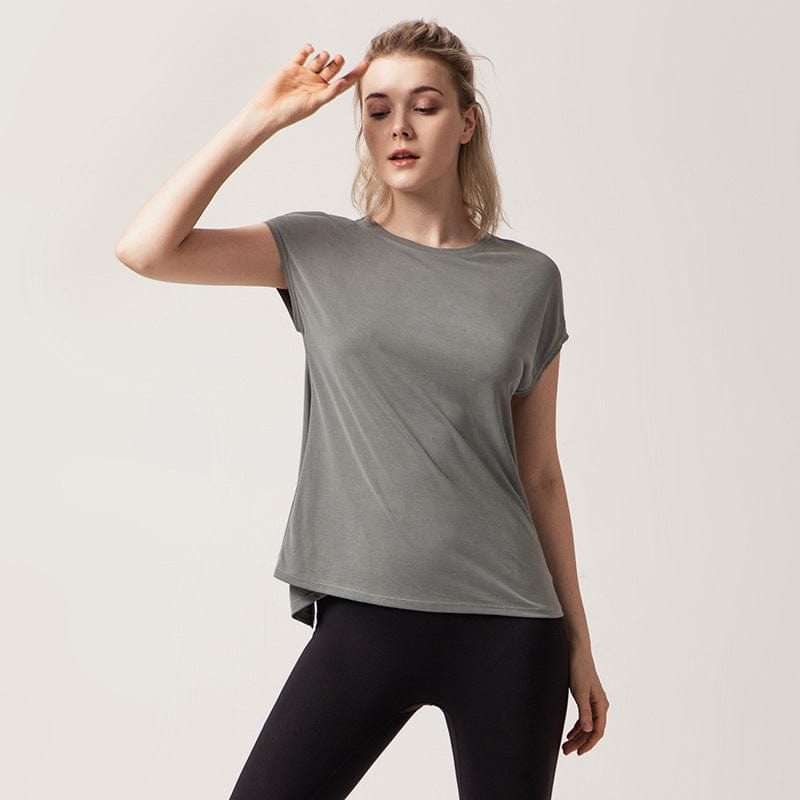 New Split Back Yoga Suit Women Loose Speed Dry Running Sport Short Sleeve Blouse Women Fitness Blouse