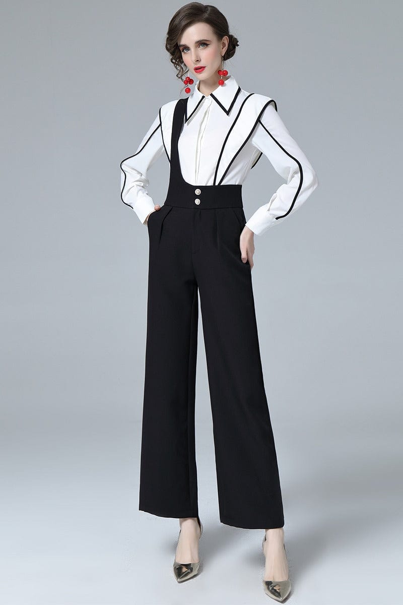 new spot temperament two-piece lantern sleeve shirt overalls wide-leg pants suit RY8670098