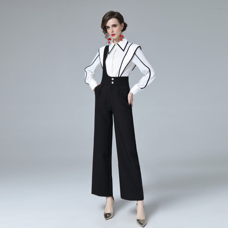 new spot temperament two-piece lantern sleeve shirt overalls wide-leg pants suit RY8670098