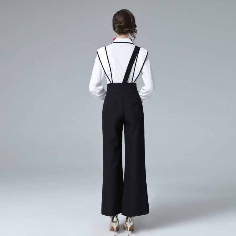 new spot temperament two-piece lantern sleeve shirt overalls wide-leg pants suit RY8670098