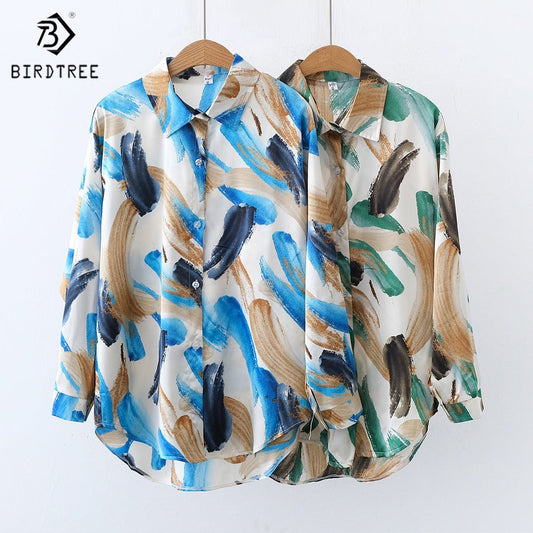 New Spring Women's Oversize Chiffon Shirts Spring Tropical Printing Tops Workwear Loose Casual Shirt Autumn Wholesale T33404X