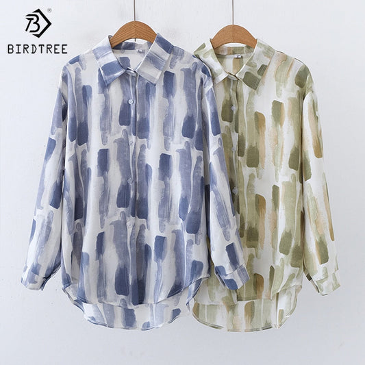 New Spring Women's Oversize Chiffon Shirts Spring Tropical Printing Tops Workwear Loose Casual Shirt Autumn Wholesale T33411X