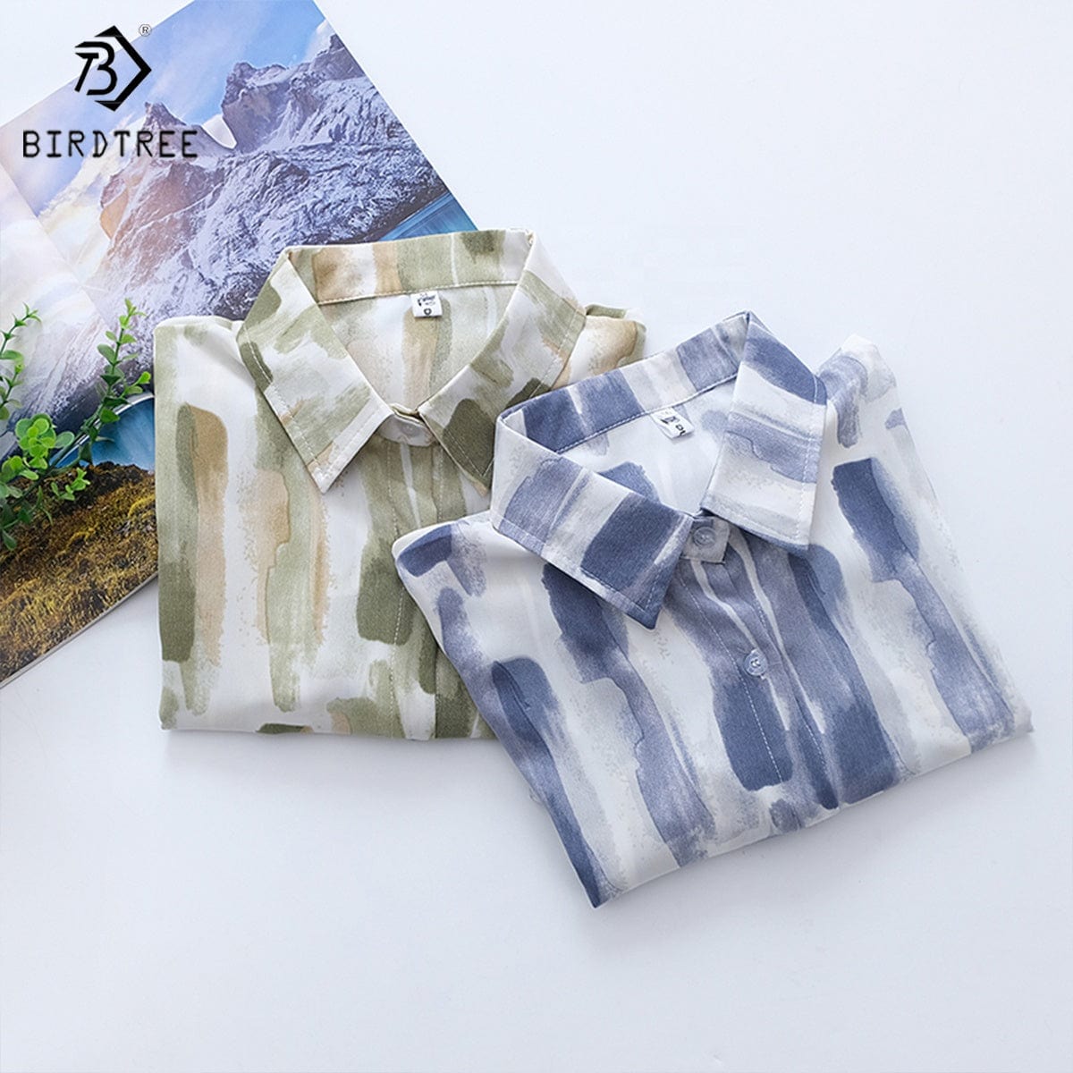 New Spring Women's Oversize Chiffon Shirts Spring Tropical Printing Tops Workwear Loose Casual Shirt Autumn Wholesale T33411X