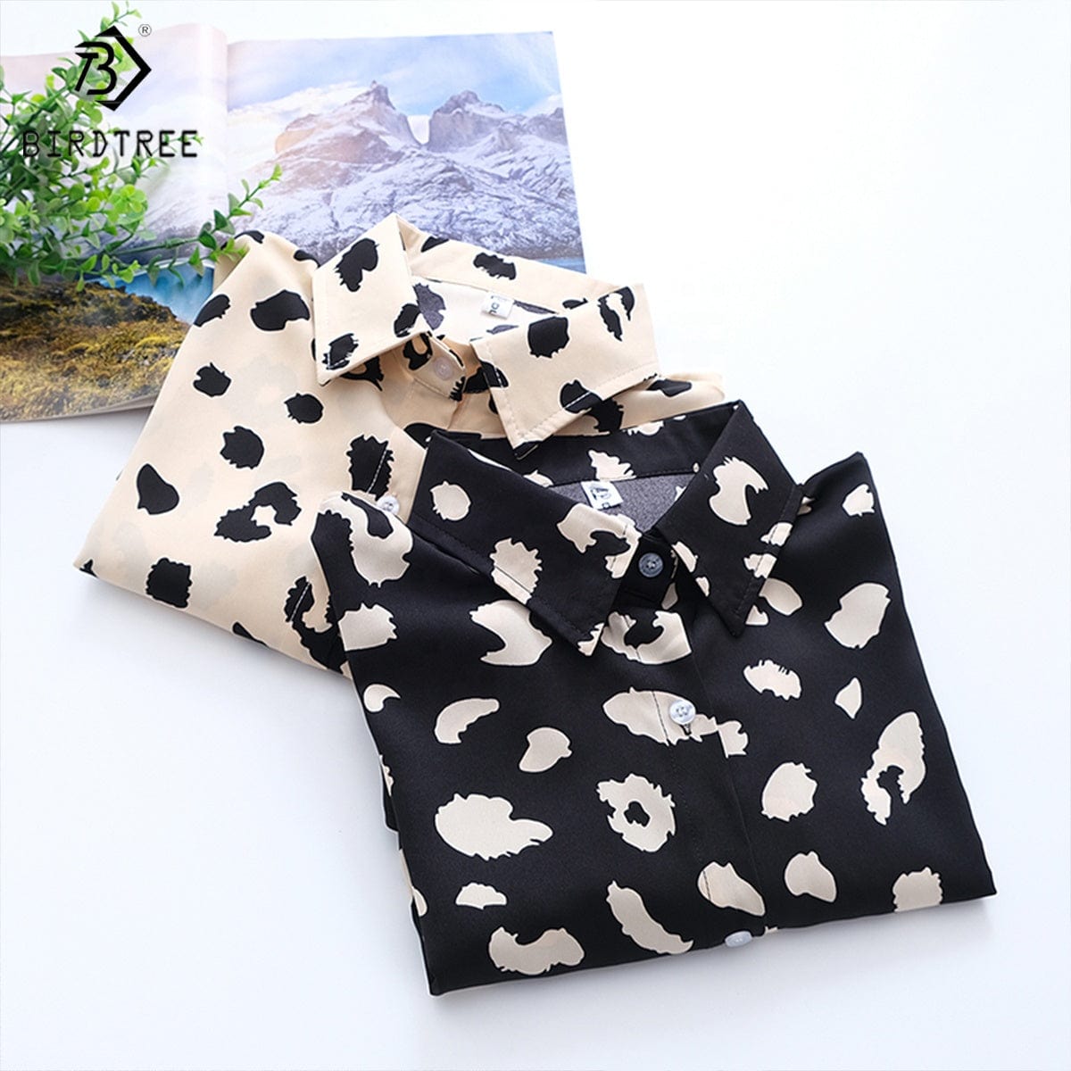 New Spring Women's Oversize Chiffon Shirts Spring Tropical Printing Tops Workwear Loose Casual Shirt Autumn Wholesale T33412X