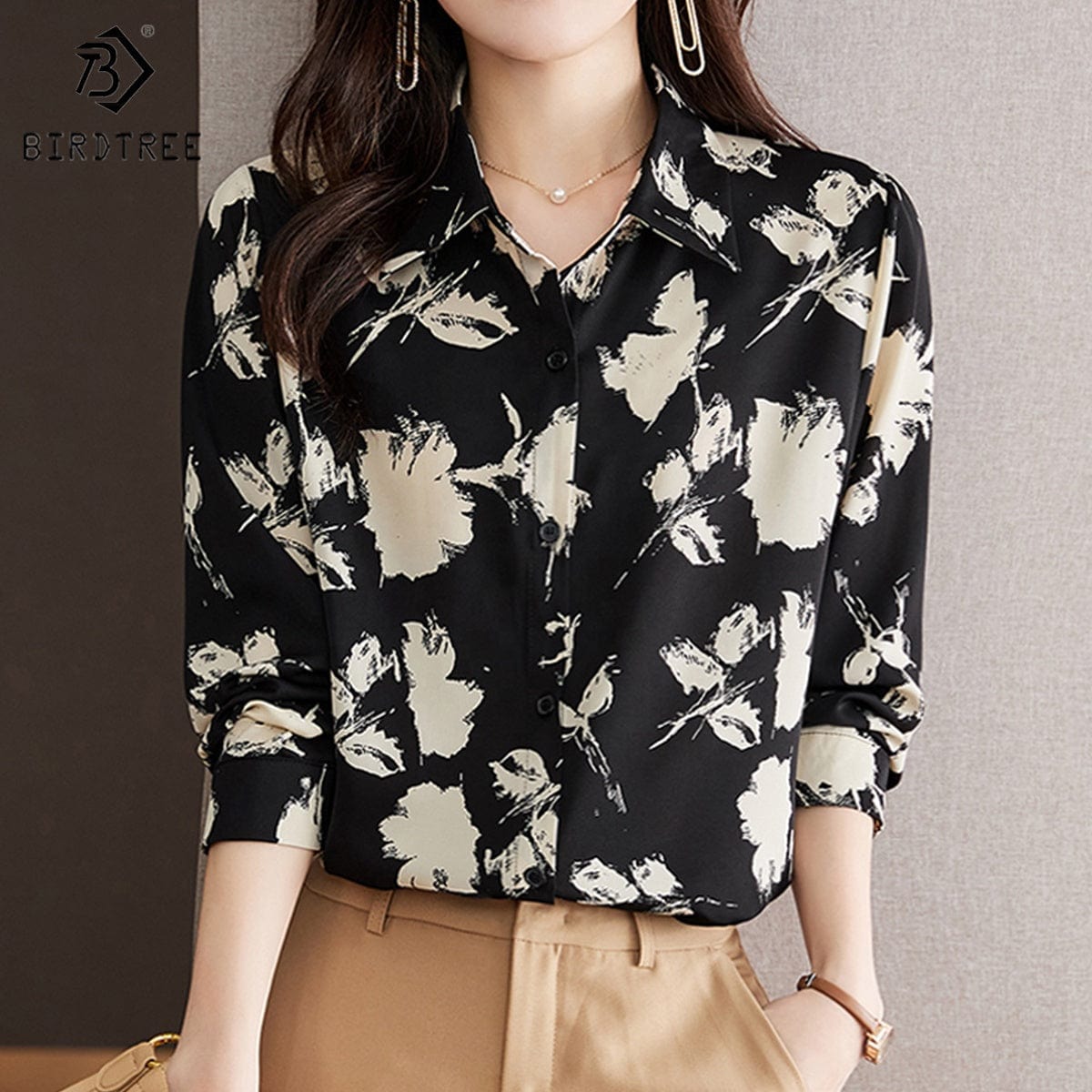 New Spring Women's Oversize Satin Shirts Spring Solid Colors Tops Workwear Casual Shirt Autumn Wholesale  T33301X