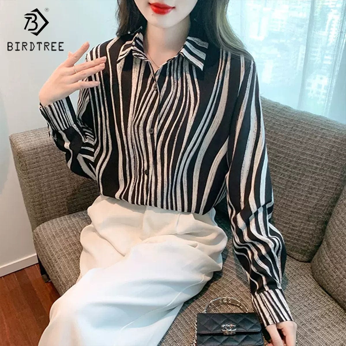 New Spring Women's Oversize Satin Shirts Spring Solid Colors Tops Workwear Casual Shirt Autumn Wholesale T33401X