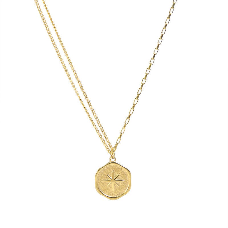 New Stainless Steel Gold Pendant Necklace For Women Girls Vintage Round Disc Star Shape Simple Necklace Jewelry Gift