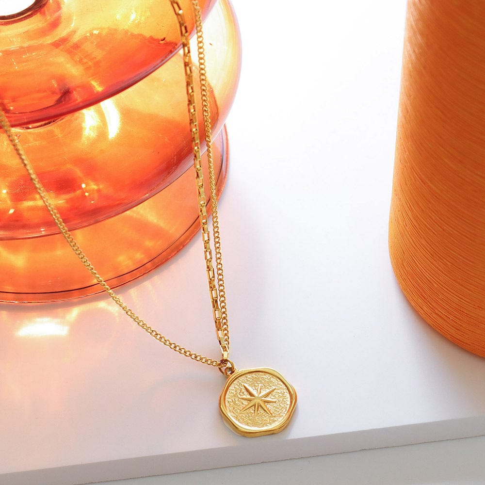 New Stainless Steel Gold Pendant Necklace For Women Girls Vintage Round Disc Star Shape Simple Necklace Jewelry Gift
